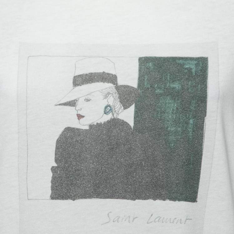 Pre Owned Saint Laurent White Printed Cotton Short Sleeve T-Shirt XS