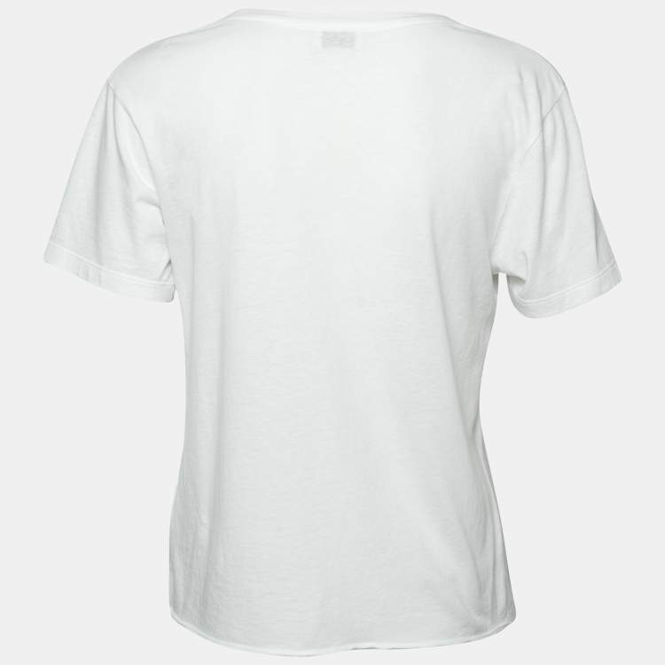 Pre Owned Saint Laurent White Printed Cotton Short Sleeve T-Shirt XS