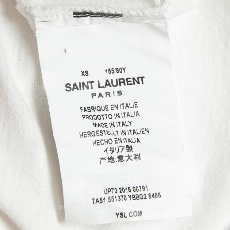 Pre Owned Saint Laurent White Printed Cotton Short Sleeve T-Shirt XS