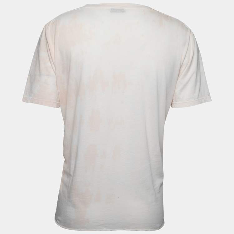 Pre Owned Saint Laurent Pink Logo Printed Distressed Effect Cotton T-Shirt M