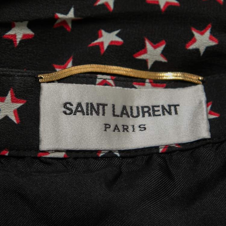 Pre Owned Saint Laurent Black Star Print Silk Ruffled Skirt M