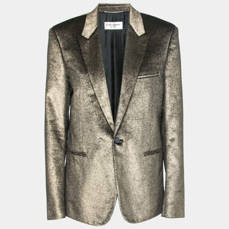 Pre Owned Saint Laurent Gold Sparkly Cotton Long Sleeve Blazer XXL