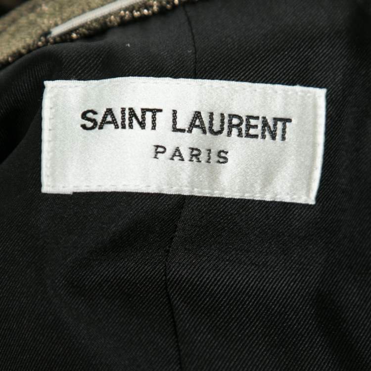 Pre Owned Saint Laurent Gold Sparkly Cotton Long Sleeve Blazer XXL