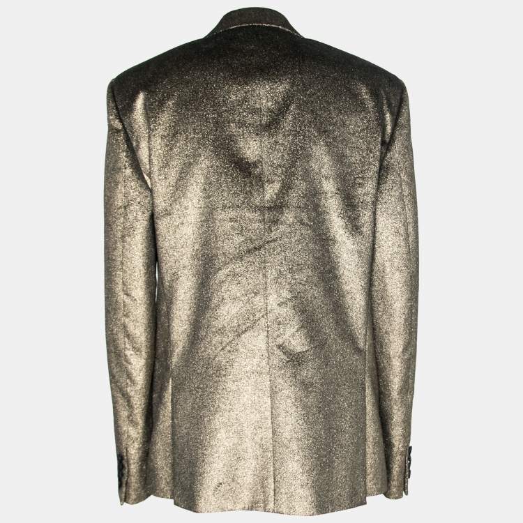Pre Owned Saint Laurent Gold Sparkly Cotton Long Sleeve Blazer XXL