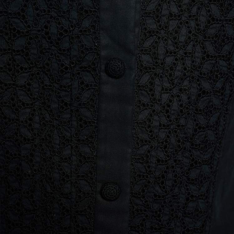 Pre Owned Saint Laurent Black  Cotton Pleat Detail Long Sleeve Dress M