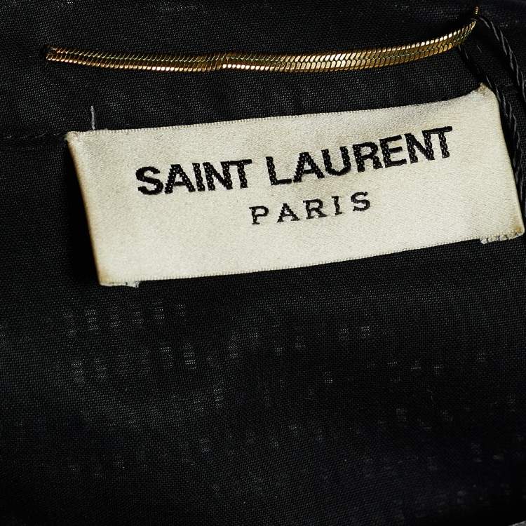 Pre Owned Saint Laurent Black  Cotton Pleat Detail Long Sleeve Dress M
