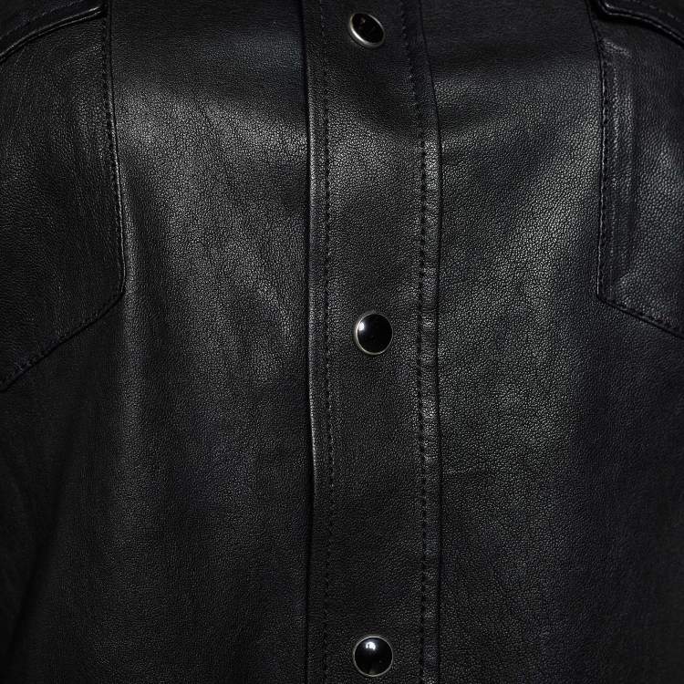 Pre Owned Saint Laurent Black Leather Button Front Shirt S