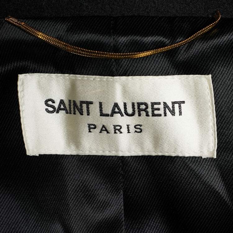 Pre Owned Saint Laurent Black Wool Leather Trimmed Flap Pocket Detailed Jacket M