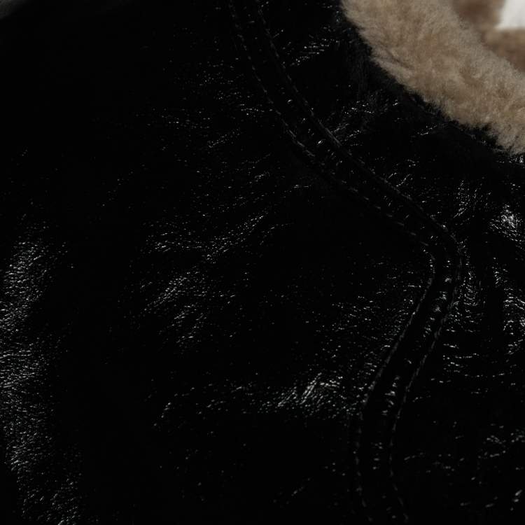 Pre Owned Saint Laurent Black Leather & Shearling Lined Cropped Jacket M