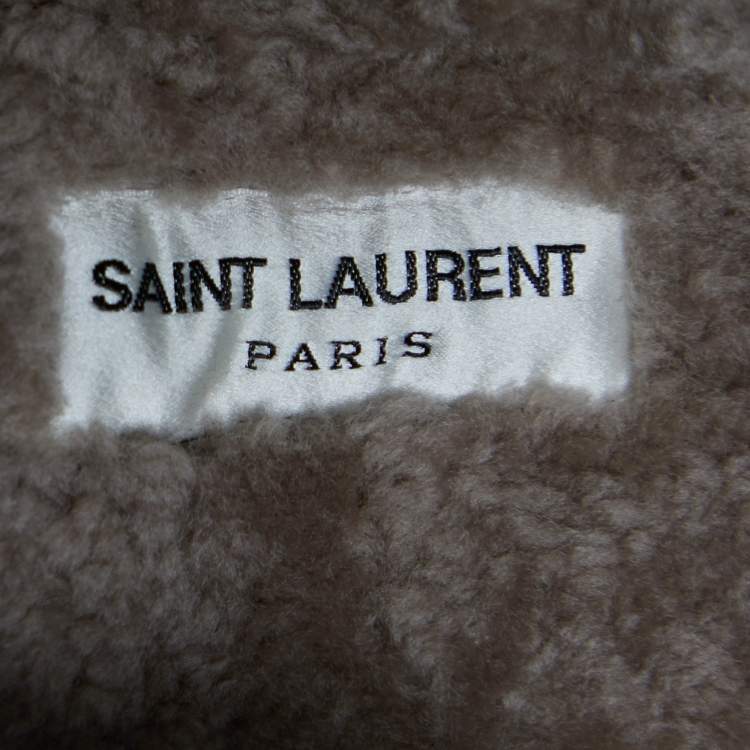 Pre Owned Saint Laurent Black Leather & Shearling Lined Cropped Jacket M