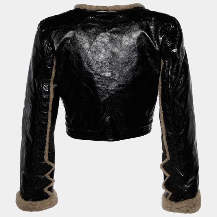Pre Owned Saint Laurent Black Leather & Shearling Lined Cropped Jacket M
