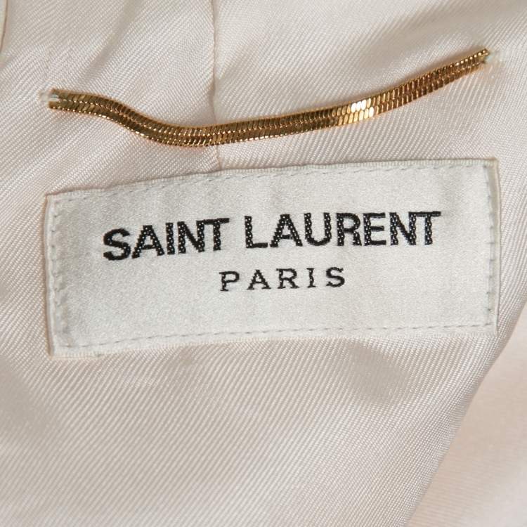 Pre Owned Saint Laurent Cream Floral Lace Sequined Bow Detail Dress S