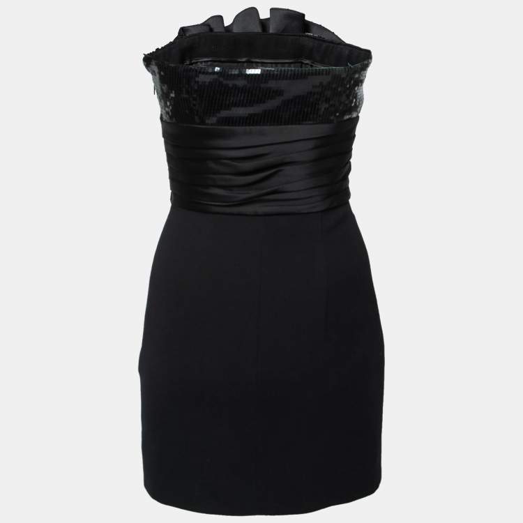 Pre Owned Saint Laurent Black Wool Sequin Embellished Ruffled Buster Mini Dress S 