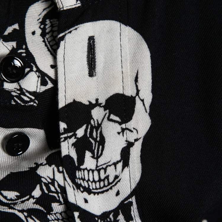 Pre Owned Saint Laurent Black Skull Print Shirt Dress M