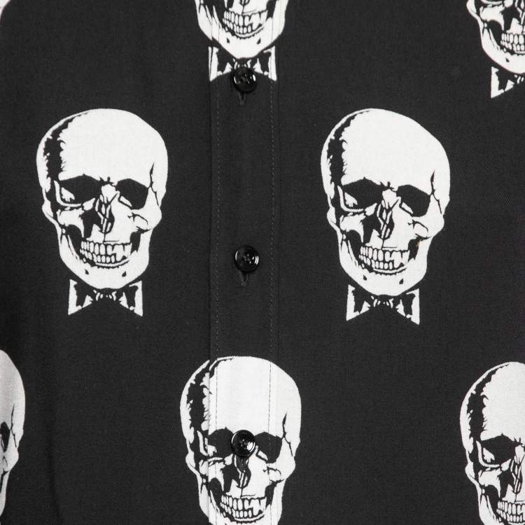 Pre Owned Saint Laurent Black Skull Print Shirt Dress M