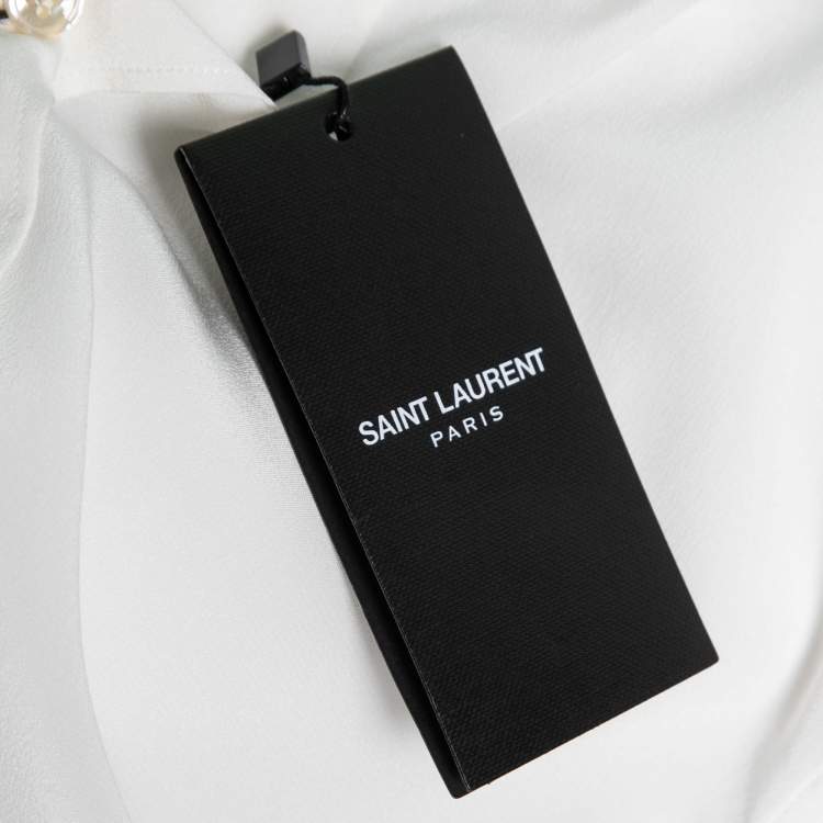 Pre Owned Saint Laurent Pearl White Crepe de Chine Silk Shirt L