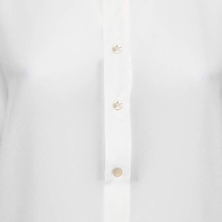 Pre Owned Saint Laurent Pearl White Crepe de Chine Silk Shirt L