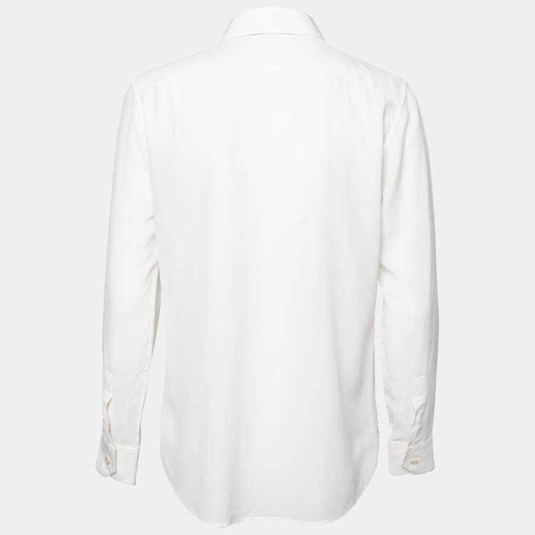 Pre Owned Saint Laurent Off-White Crepe de Chine Silk Shirt M