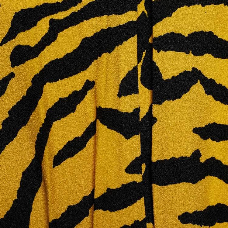 Pre Owned Saint Laurent Yellow Tiger Print Crepe Mini Dress M