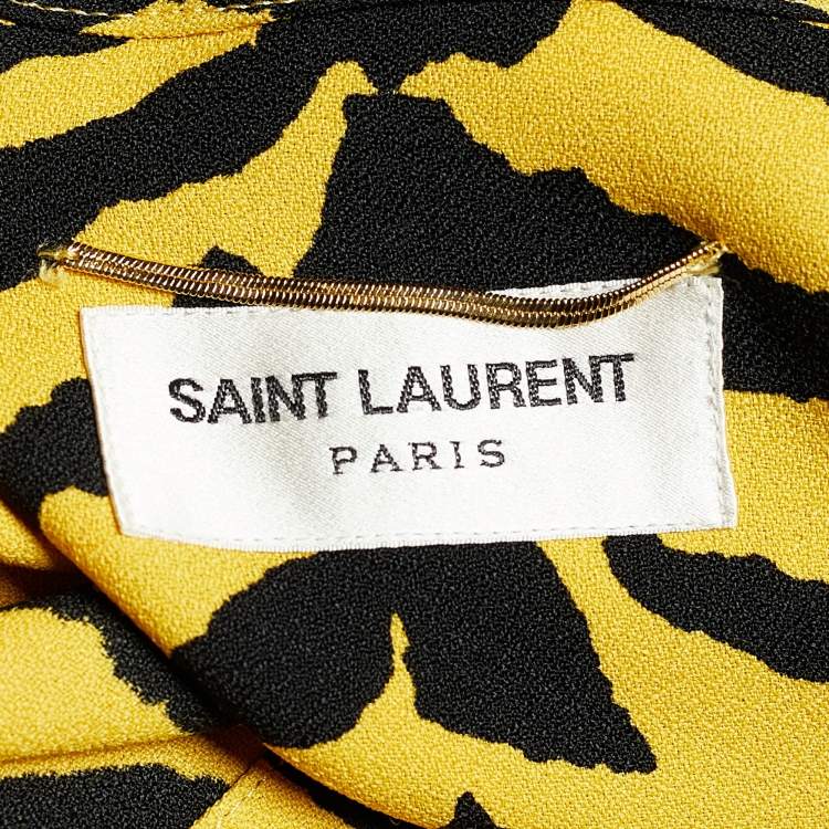 Pre Owned Saint Laurent Yellow Tiger Print Crepe Mini Dress M