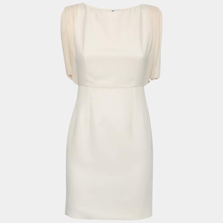 Pre Owned Saint Laurent Cream Crepe Overlay Detail Dress S