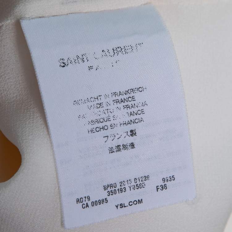 Pre Owned Saint Laurent Cream Crepe Overlay Detail Dress S