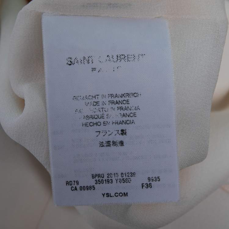 Pre Owned Saint Laurent Cream Crepe Overlay Detail Dress S