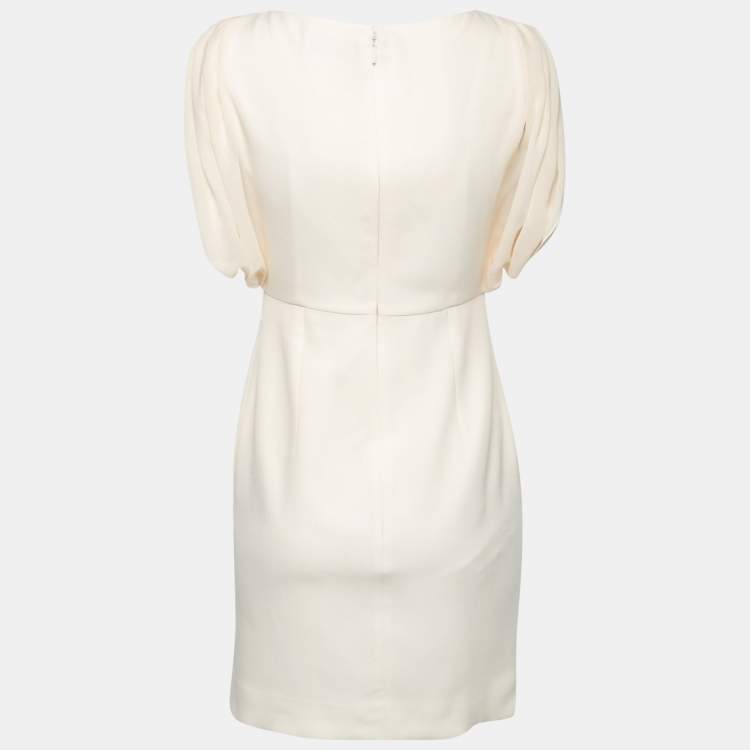 Pre Owned Saint Laurent Cream Crepe Overlay Detail Dress S