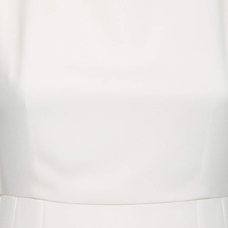 Pre Owned Saint Laurent Cream Crepe Overlay Detail Dress S