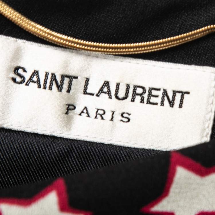 Pre Owned Saint Laurent Paris Star Print Crepe Mini Dress M  