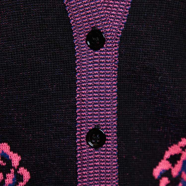 Pre Owned Saint Laurent Black Rose Jacquard Knit Button Front Cardigan M
