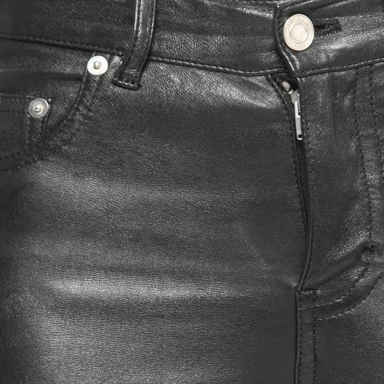 Pre Owned Saint Laurent Black Leather Skinny Fit Pants M