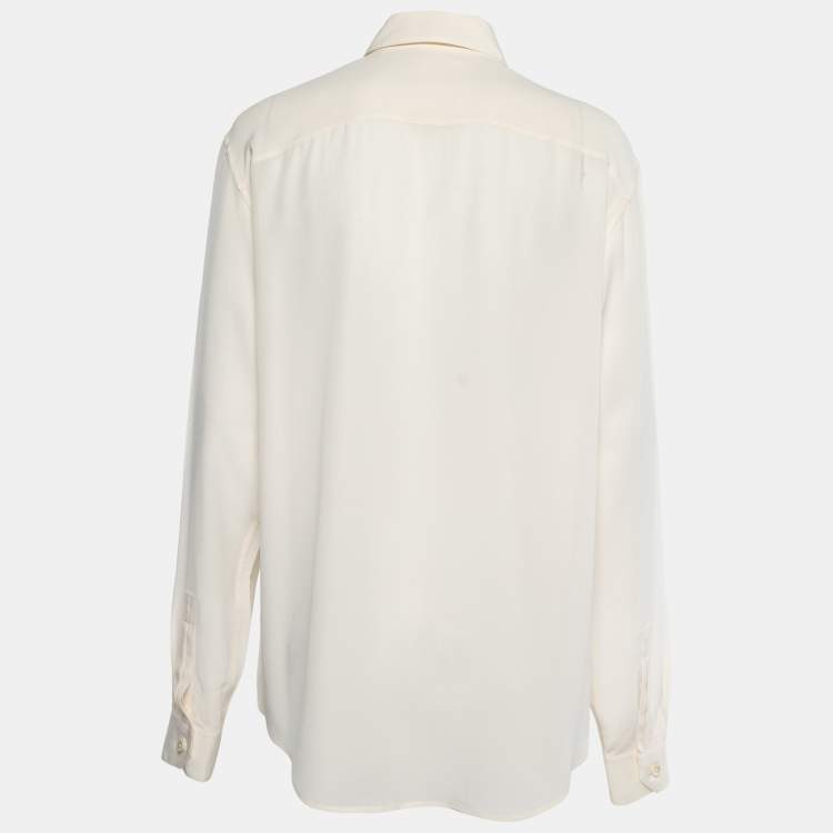 Pre Owned Saint Laurent Cream Silk Chiffon Button Front Shirt XL