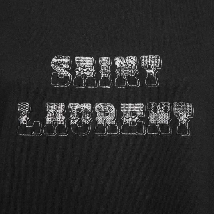 Pre Owned Saint Laurent Black Logo Printed Cotton Sweatshirt XL