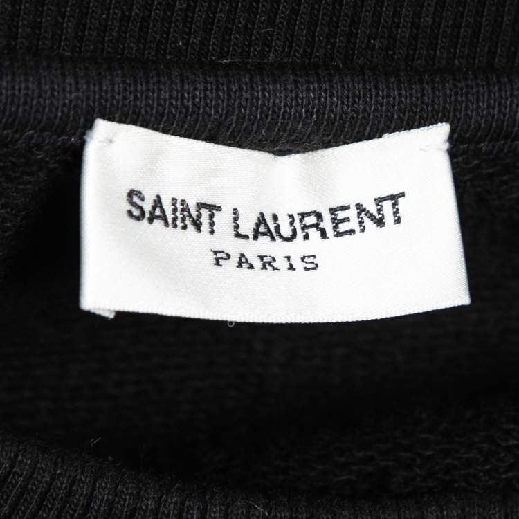 Pre Owned Saint Laurent Black Logo Printed Cotton Sweatshirt XL