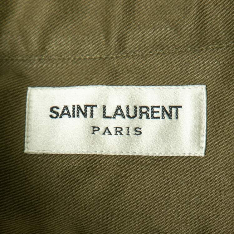Pre Owned Saint Laurent Olive Green Cotton Lace Up Detail Blouse M