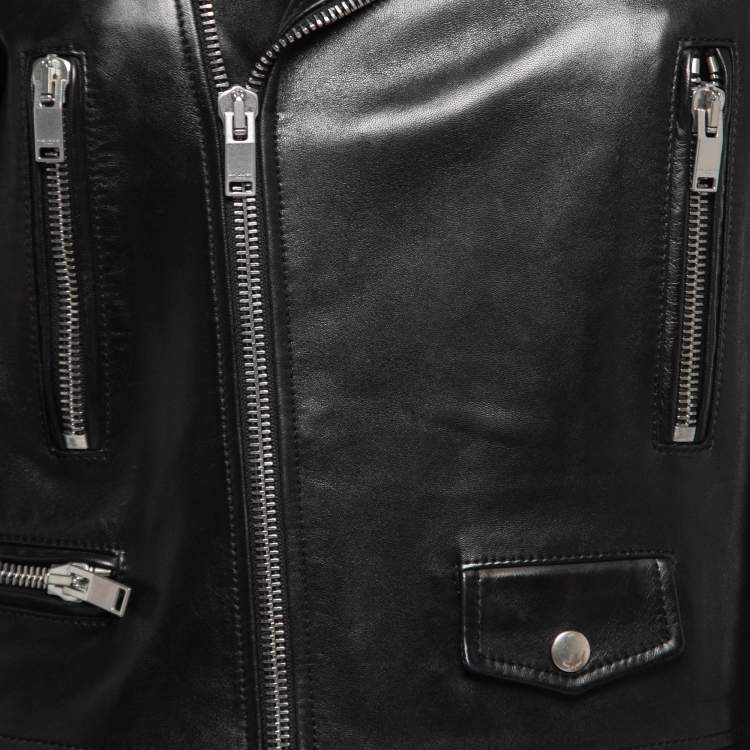Pre Owned Saint Laurent Black Leather Biker Jacket L