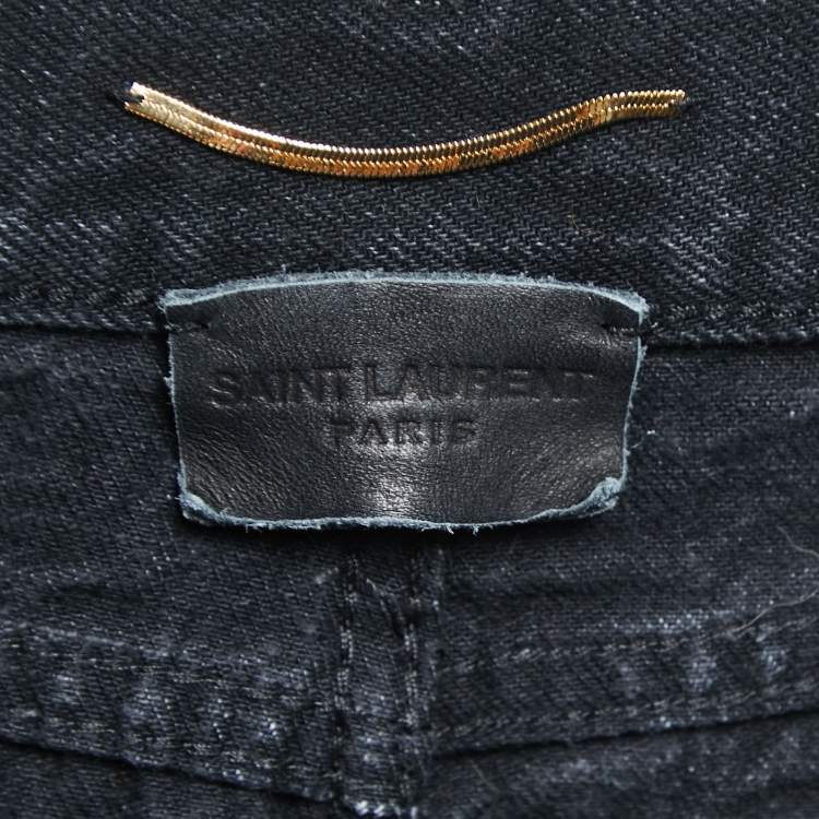 Pre Owned Saint Laurent Black Distressed Denim Mini Skirt M