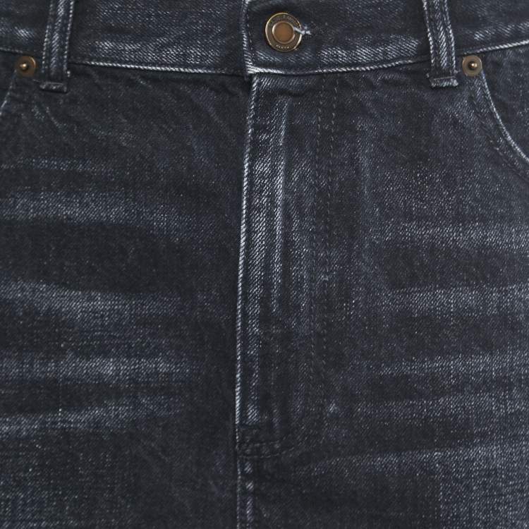 Pre Owned Saint Laurent Black Distressed Denim Mini Skirt M