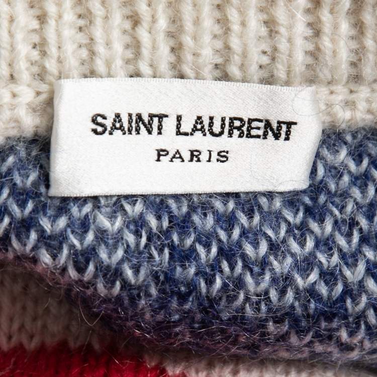 Pre Owned Saint Laurent Paris Red & Blue American Stars Patterned Wool Sweater S