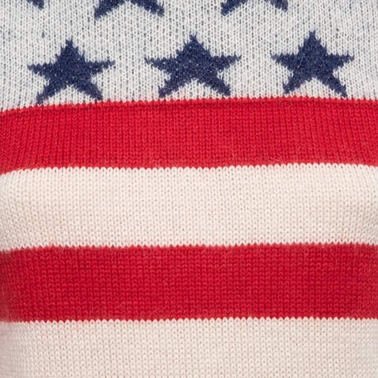 Pre Owned Saint Laurent Paris Red & Blue American Stars Patterned Wool Sweater S