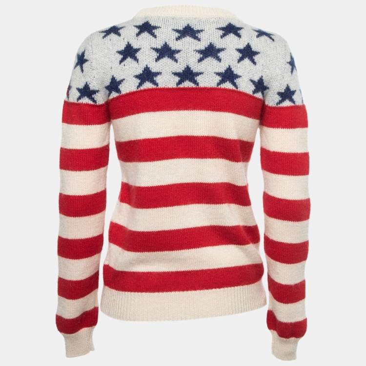 Pre Owned Saint Laurent Paris Red & Blue American Stars Patterned Wool Sweater S