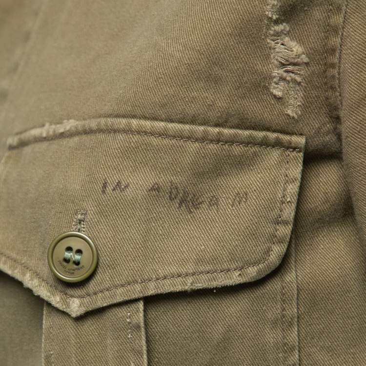 Pre Owned Saint Laurent Paris Olive Green Cotton & Ramie Military Jacket S