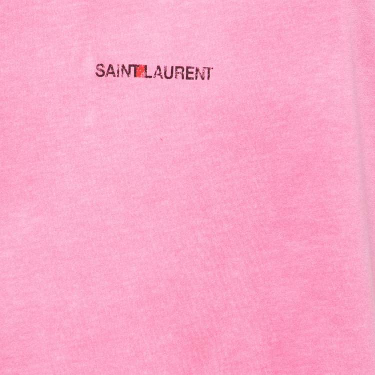 Pre Owned Saint Laurent Paris Pink Logo Print Cotton Crew Neck T-Shirt XS