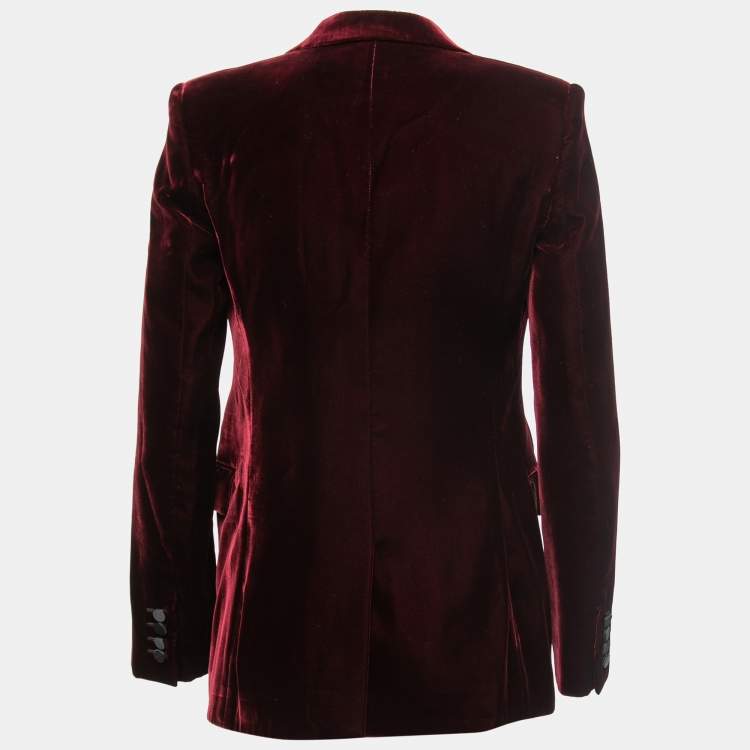 Pre Owned Saint Laurent Burgundy Velvet Single Breasted Blazer S