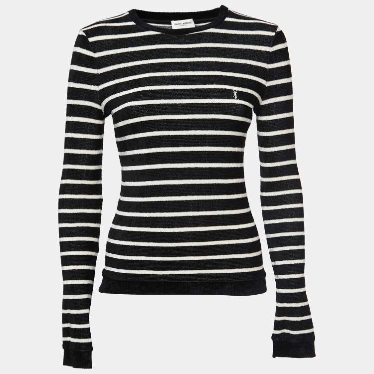 Pre Owned Saint Laurent Paris Black Striped Terry Pullover S