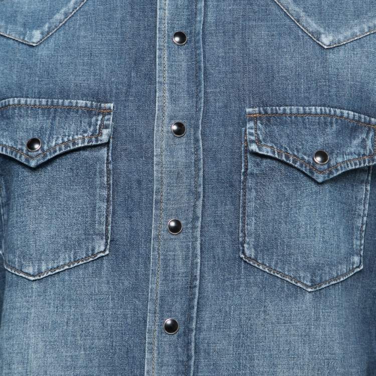 Pre Owned Saint Laurent Blue Denim Western Shirt M