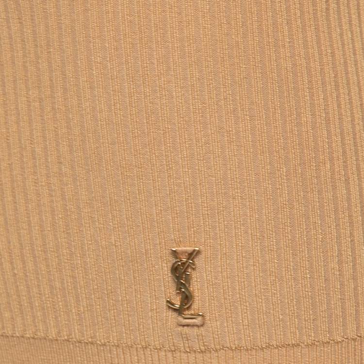 Pre Owned Saint Laurent Beige Ribbed Knit Biker Shorts XS