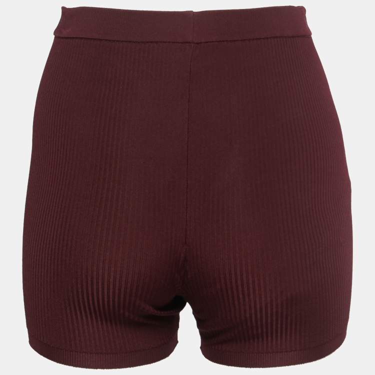 Pre Owned Saint Laurent Burgundy Ribbed Knit Biker Shorts S