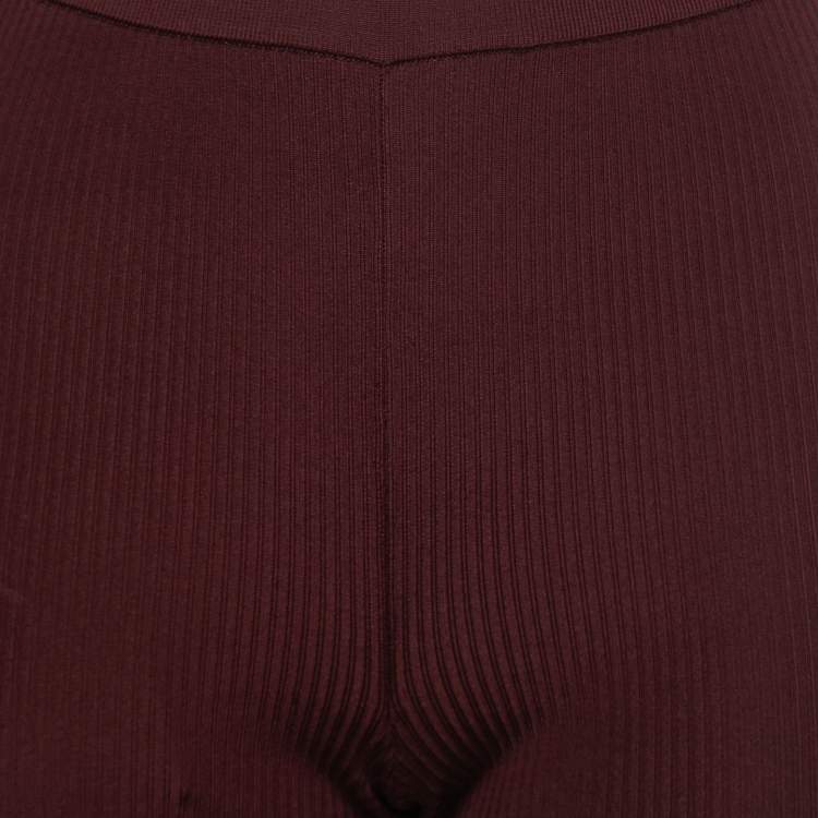 Pre Owned Saint Laurent Burgundy Ribbed Knit Biker Shorts S
